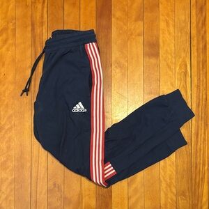 Adidas Blue Joggers with Red Stripes